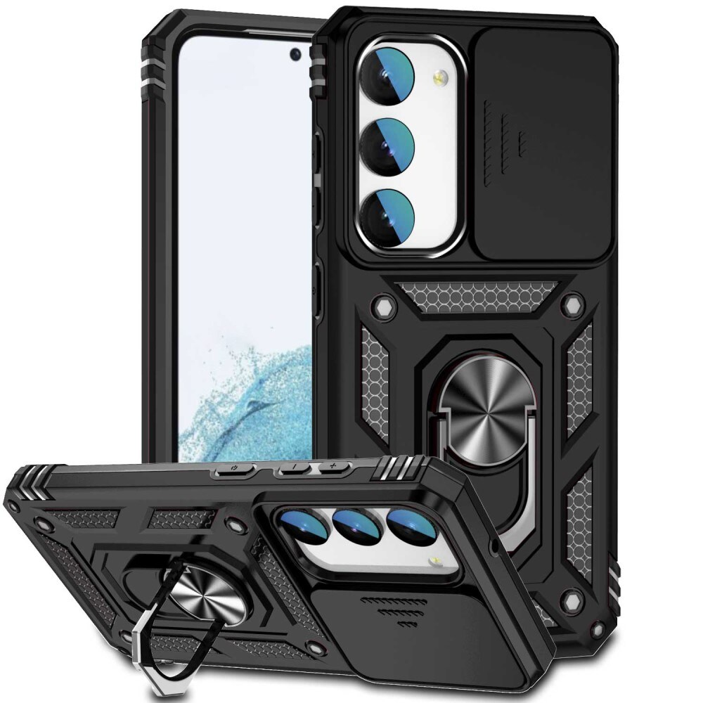 Samsung Galaxy S23 Cover med kamerabeskyttelse & fingerring, Sort