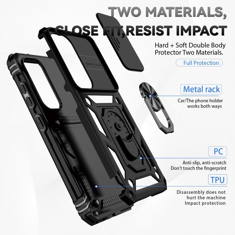Samsung Galaxy S23 Cover med kamerabeskyttelse & fingerring, Sort