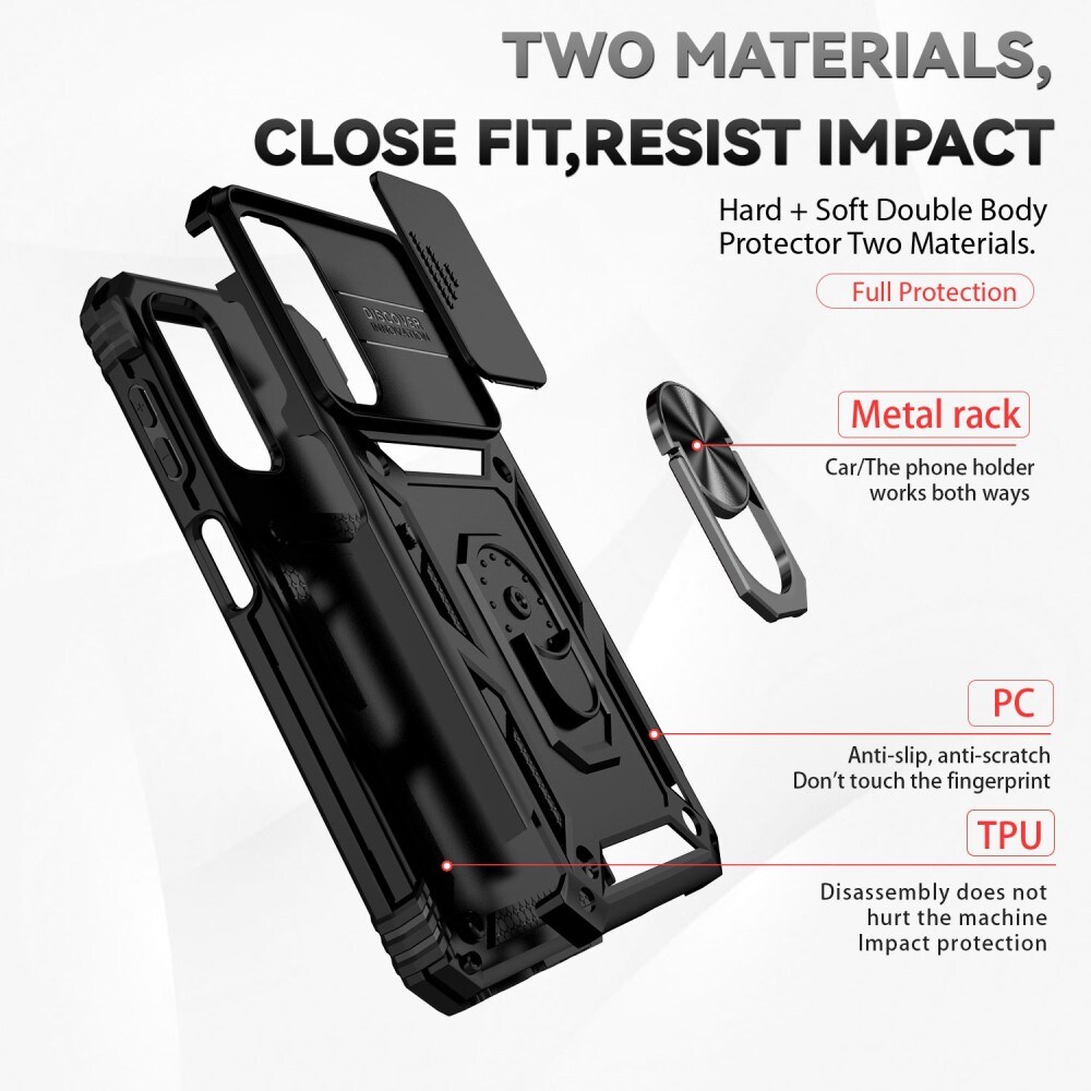 Samsung Galaxy A14 Cover med kamerabeskyttelse & fingerring, Sort