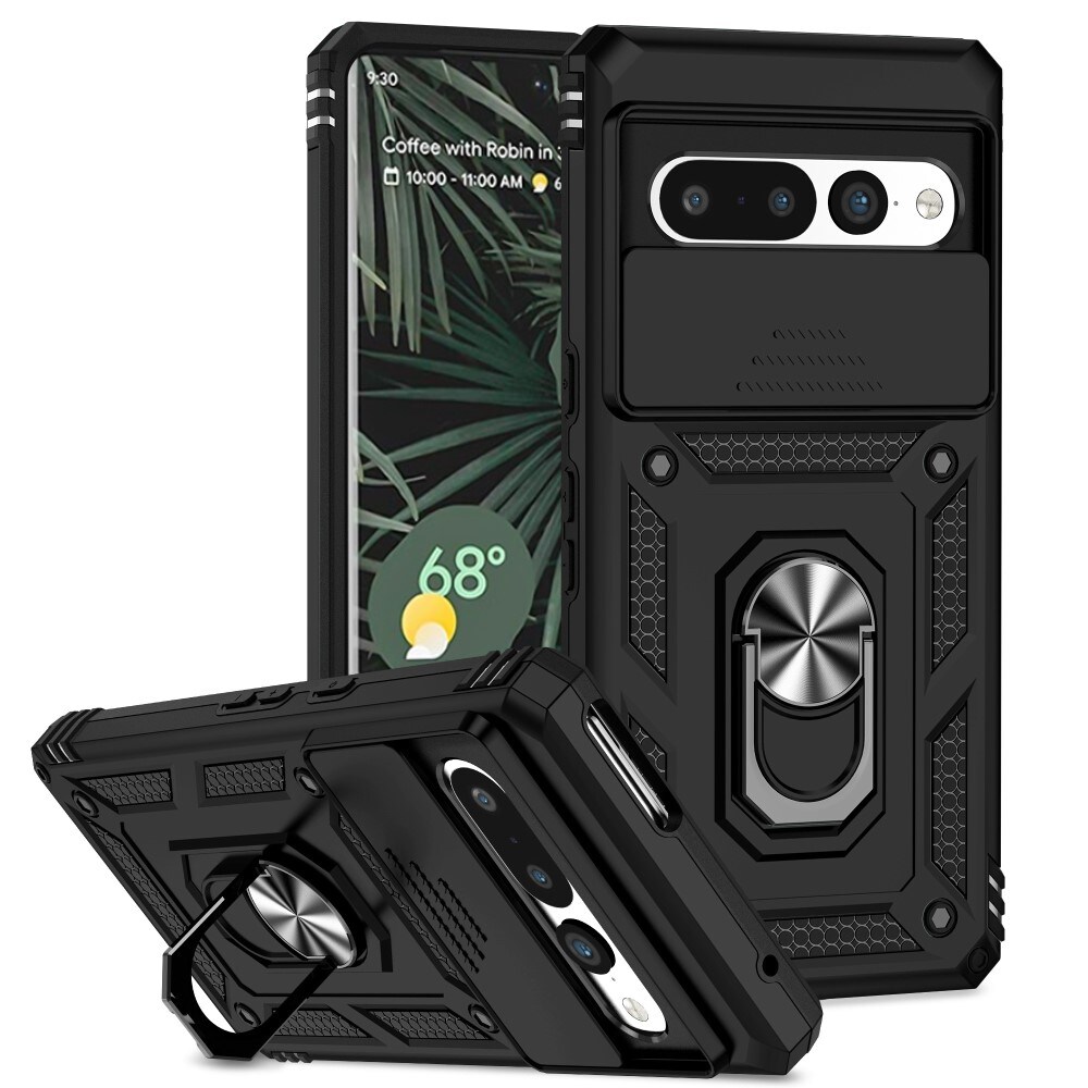 Google Pixel 7 Pro Cover med kamerabeskyttelse & fingerring, Sort