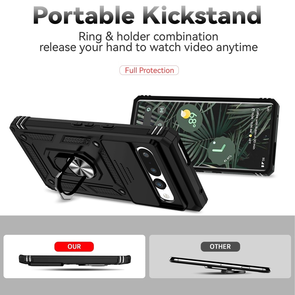 Google Pixel 7 Pro Cover med kamerabeskyttelse & fingerring, Sort