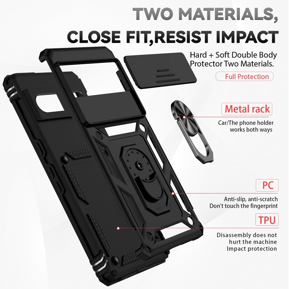 Google Pixel 7 Pro Cover med kamerabeskyttelse & fingerring, Sort