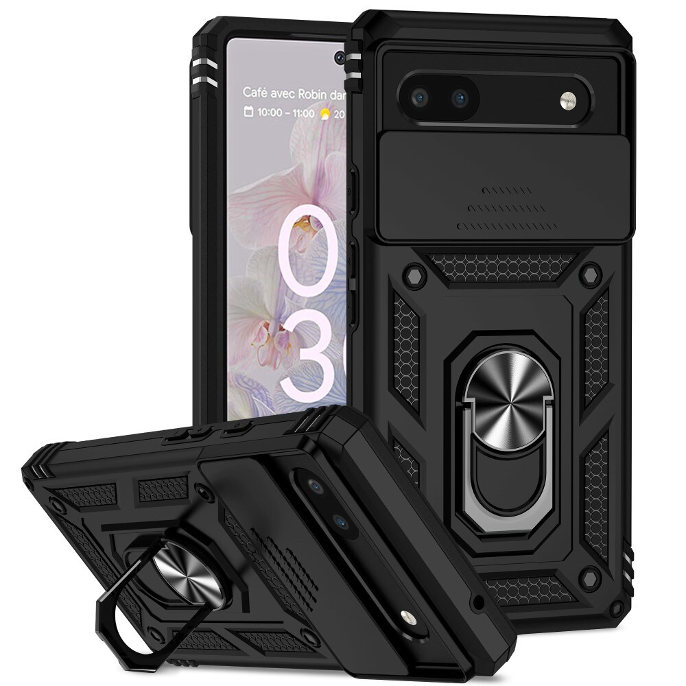 Google Pixel 6a Cover med kamerabeskyttelse & fingerring, Sort