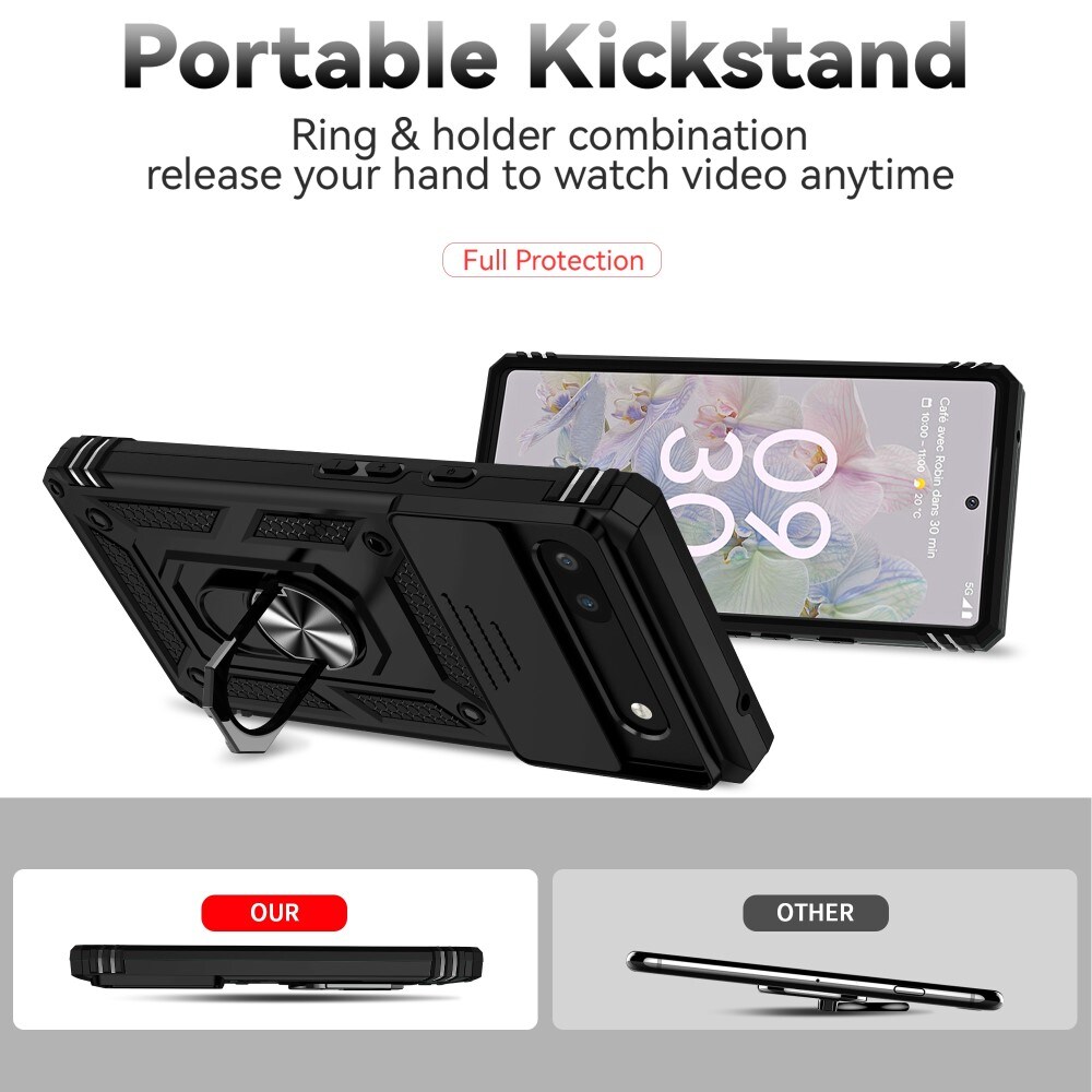Google Pixel 6a Cover med kamerabeskyttelse & fingerring, Sort
