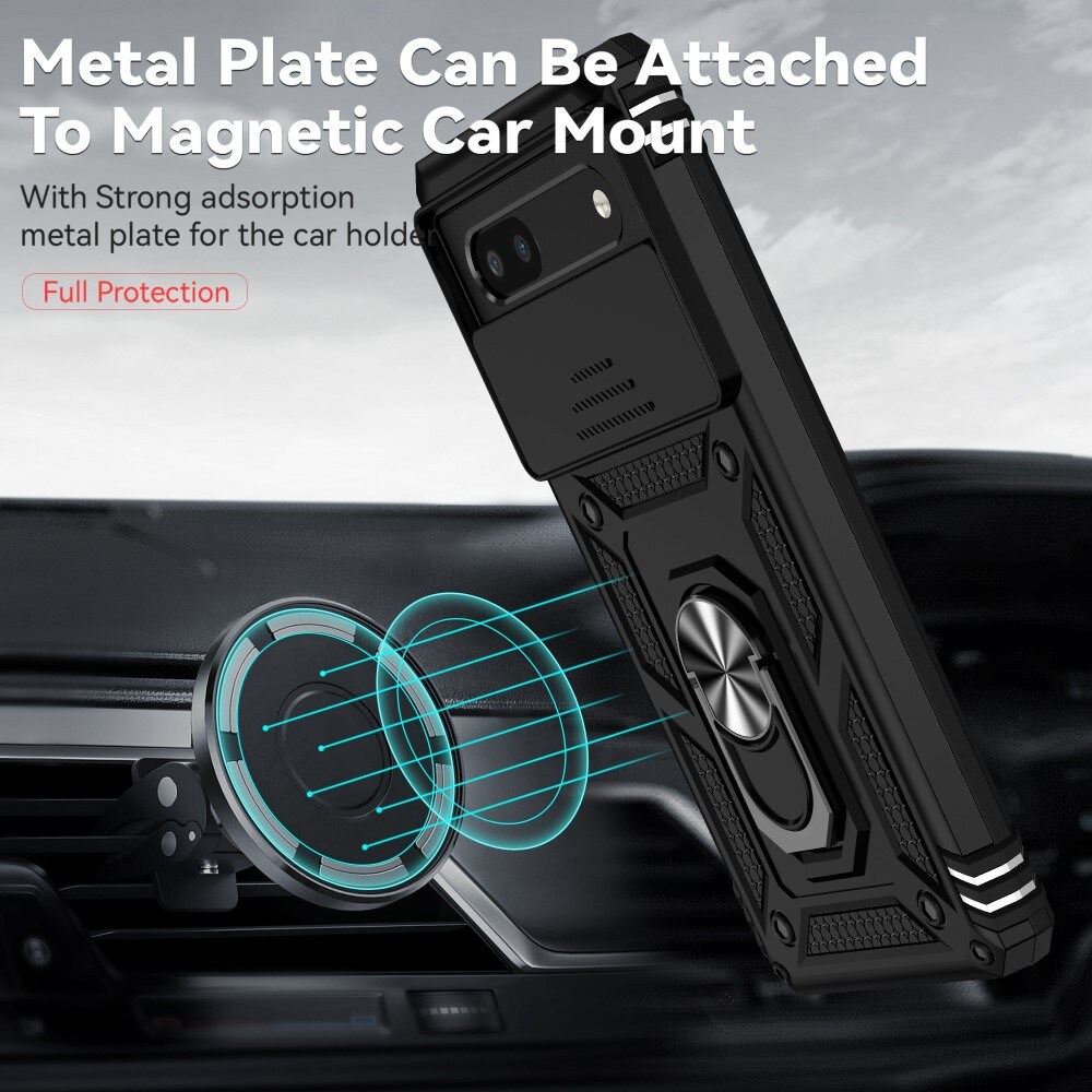 Google Pixel 6a Cover med kamerabeskyttelse & fingerring, Sort