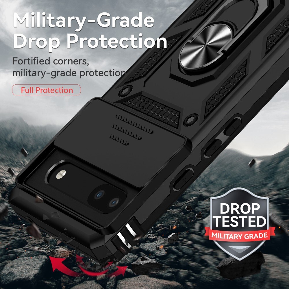 Google Pixel 6a Cover med kamerabeskyttelse & fingerring, Sort