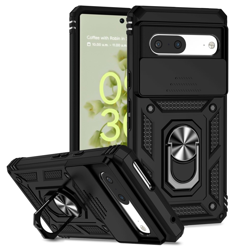 Google Pixel 7a Cover med kamerabeskyttelse & fingerring, Sort