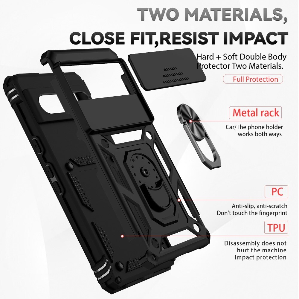 Google Pixel 7a Cover med kamerabeskyttelse & fingerring, Sort