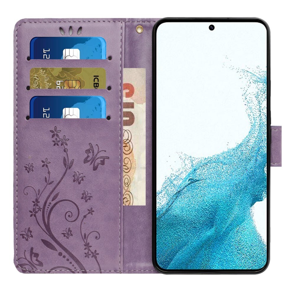 Samsung Galaxy S23 Mobiletui med sommerfugle, Lilla