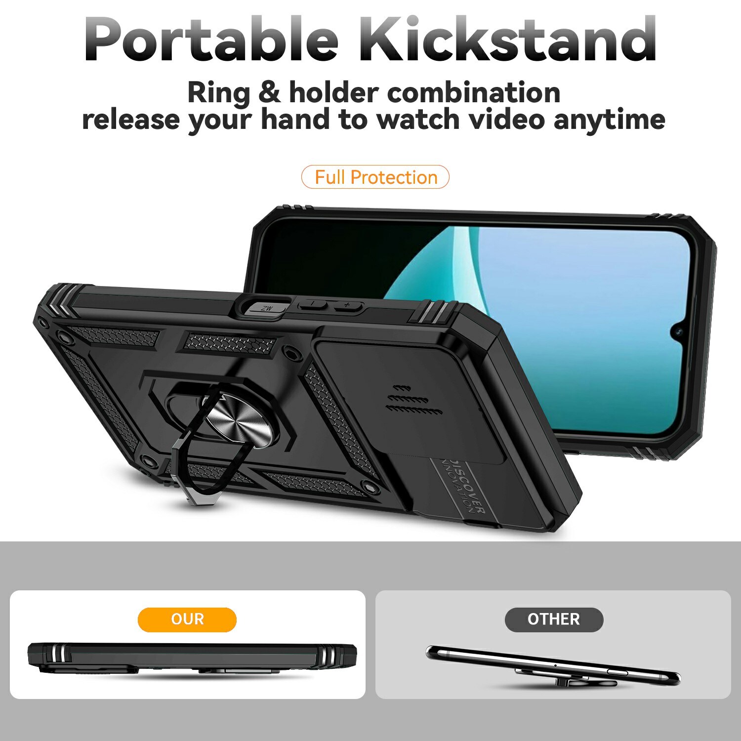 Xiaomi Redmi 15C Cover med kamerabeskyttelse & fingerring, Sort