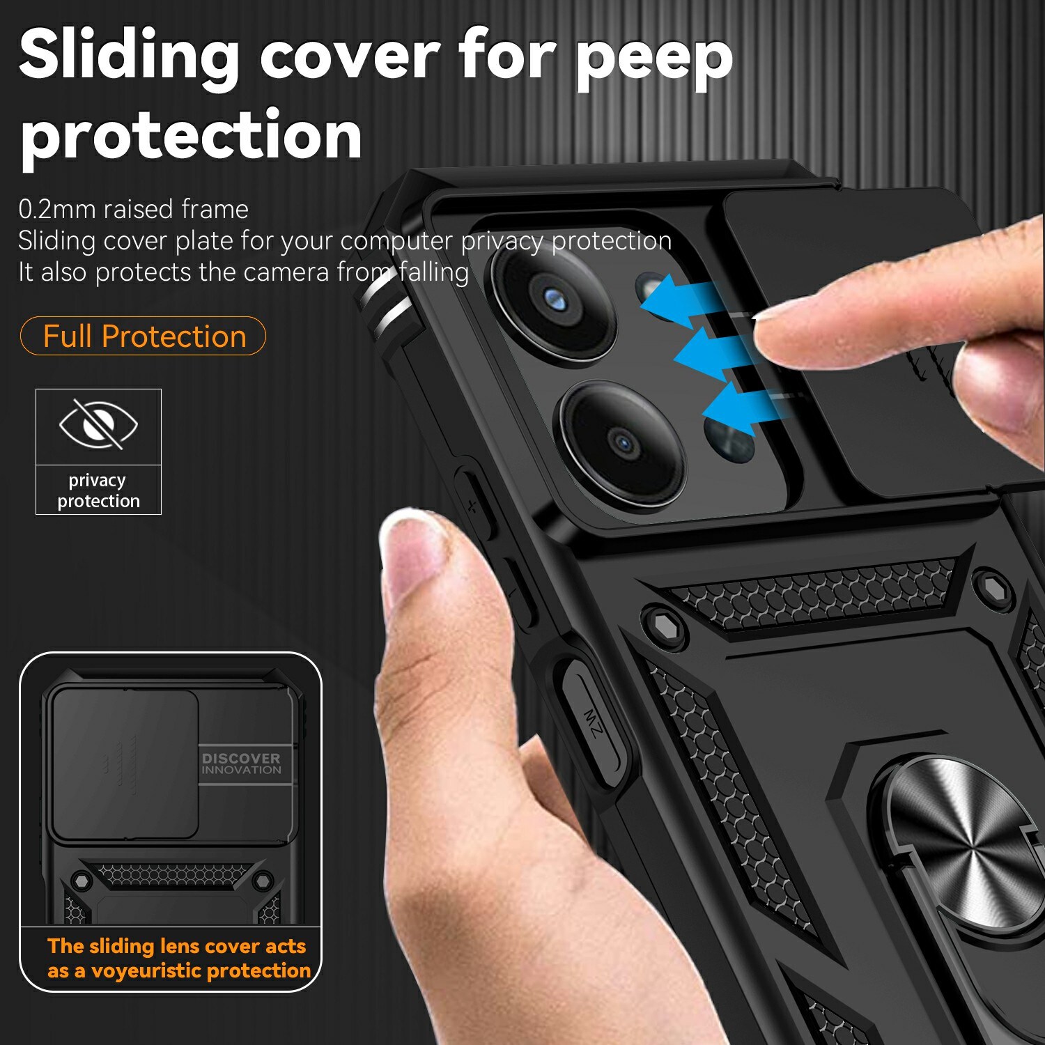 Xiaomi Redmi 15C Cover med kamerabeskyttelse & fingerring, Sort