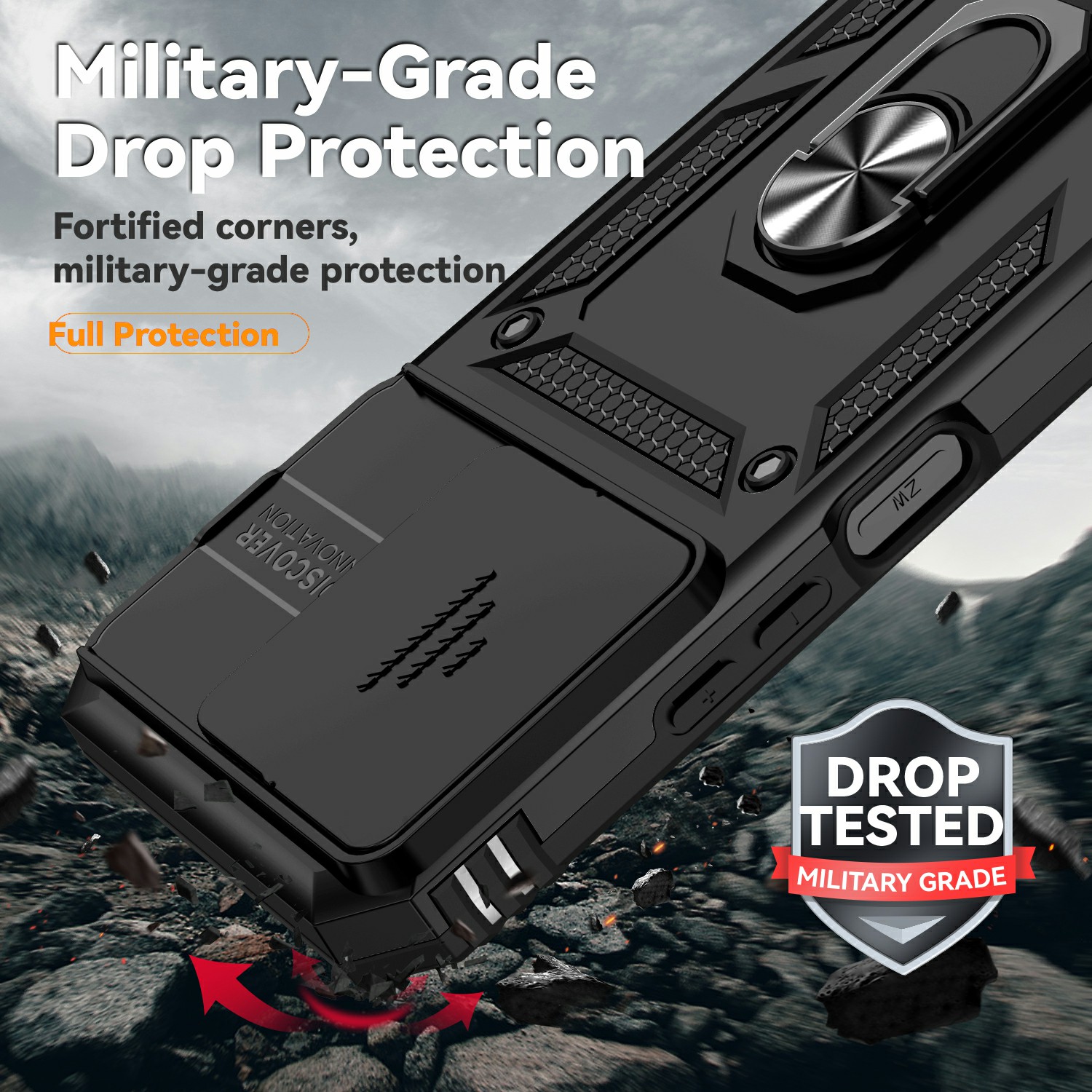 Xiaomi Redmi 15C Cover med kamerabeskyttelse & fingerring, Sort