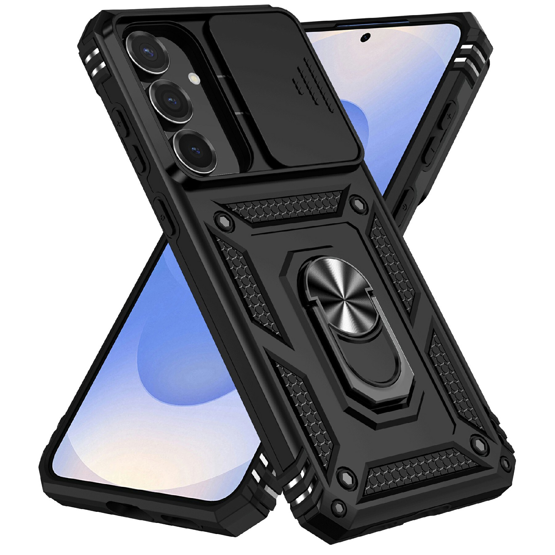 Samsung Galaxy S25 FE Cover med kamerabeskyttelse & fingerring, Sort