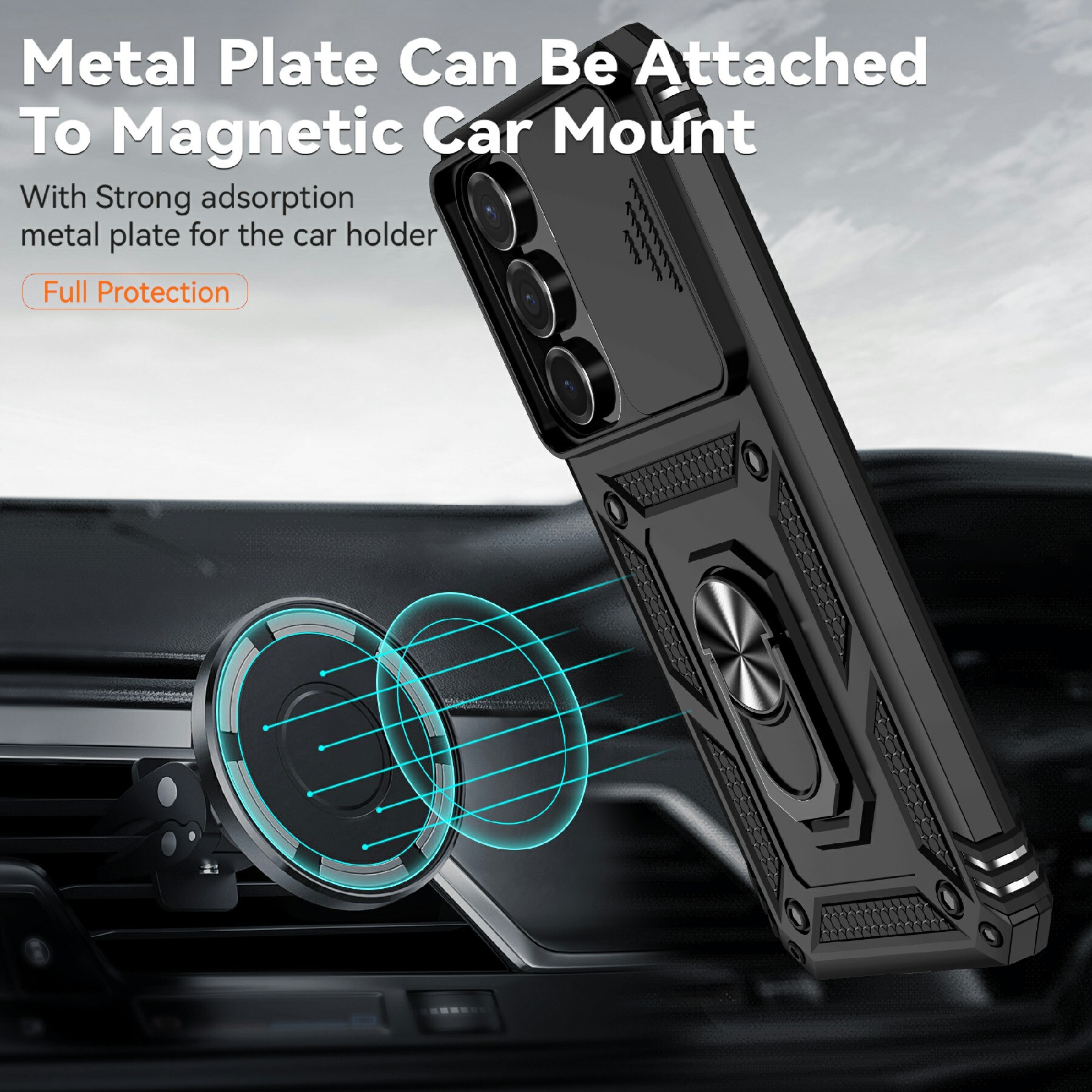 Samsung Galaxy S25 FE Cover med kamerabeskyttelse & fingerring, Sort