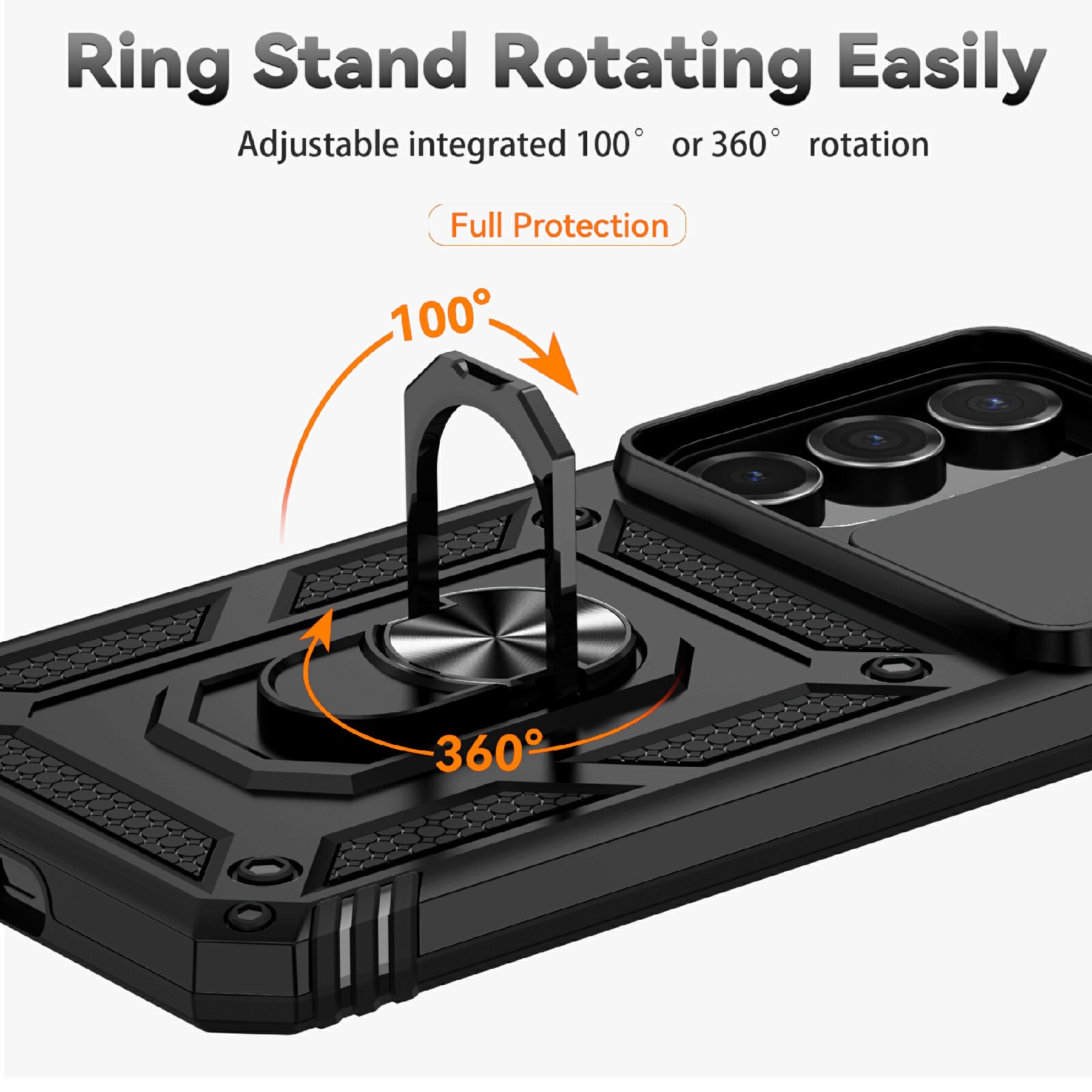 Samsung Galaxy S25 FE Cover med kamerabeskyttelse & fingerring, Sort