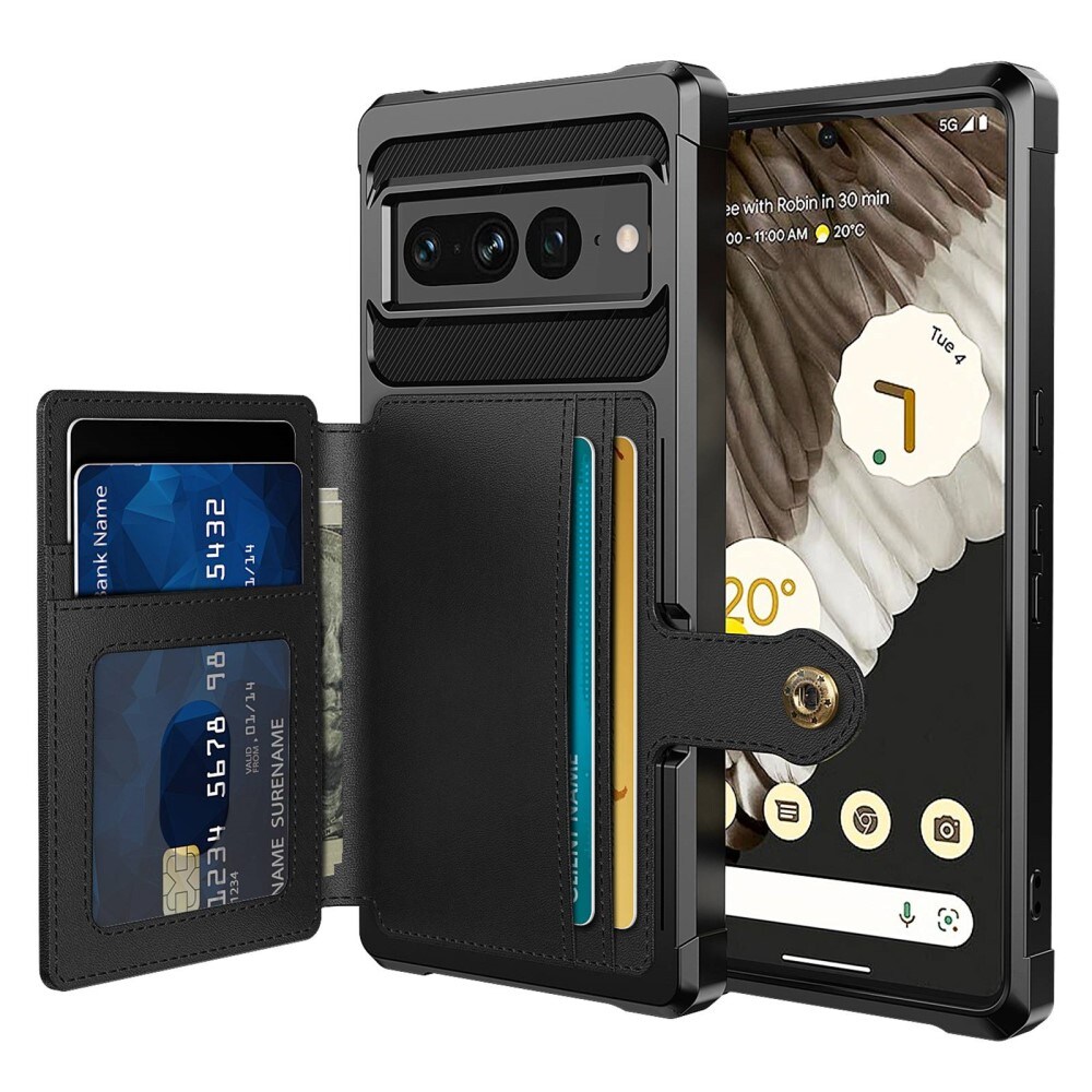 Google Pixel 7 Pro Stødsikkert mobilcover med pung, Sort