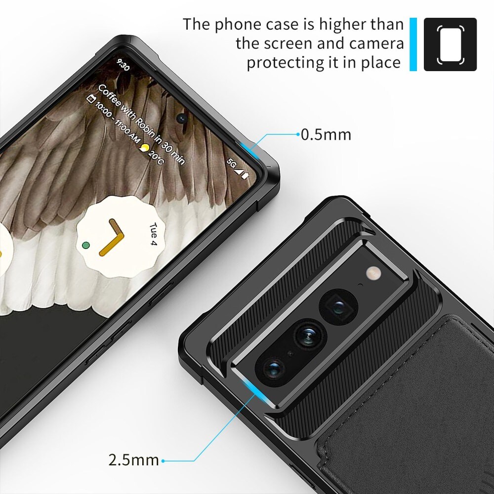 Google Pixel 7 Pro Stødsikkert mobilcover med pung, Sort