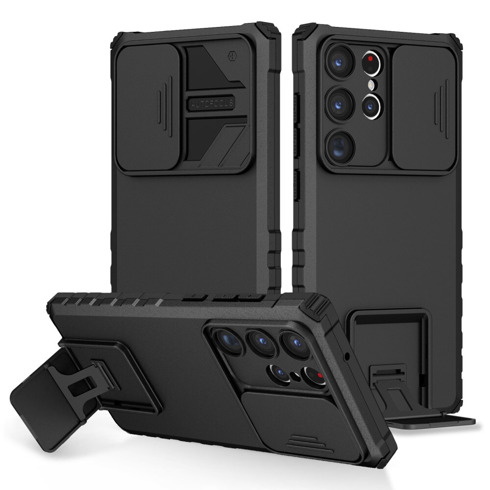 Samsung Galaxy S23 Ultra Cover med Kickstand & Kamerabeskyttelse, Sort