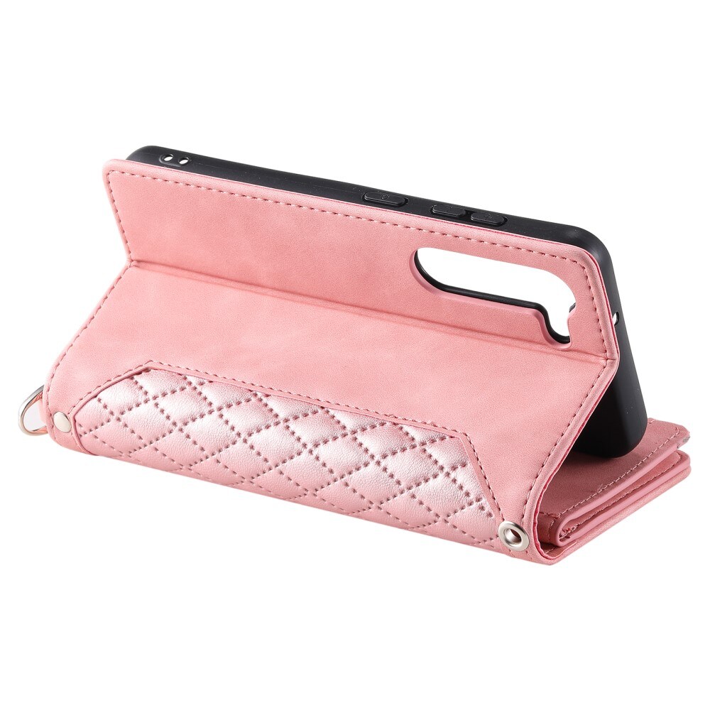Samsung Galaxy S23 Plus Quiltet pungtaske, Lyserød