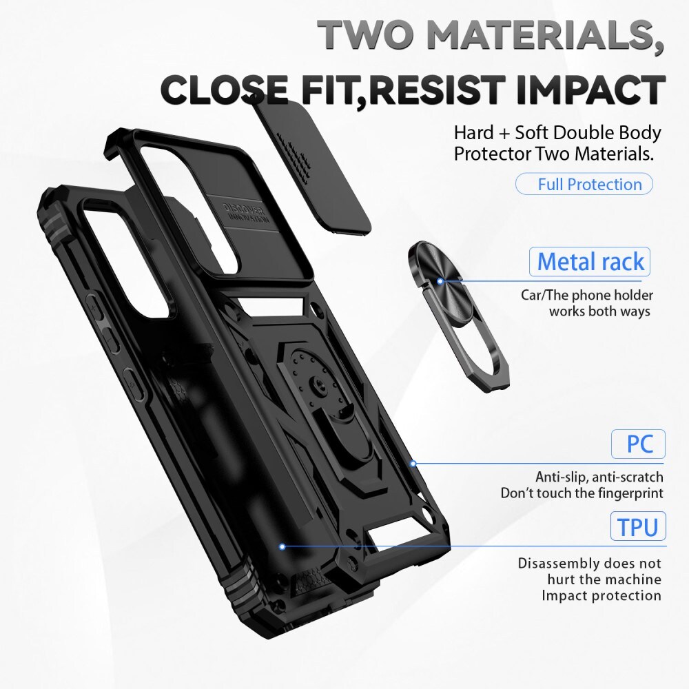Samsung Galaxy A54 Cover med kamerabeskyttelse & fingerring, Sort