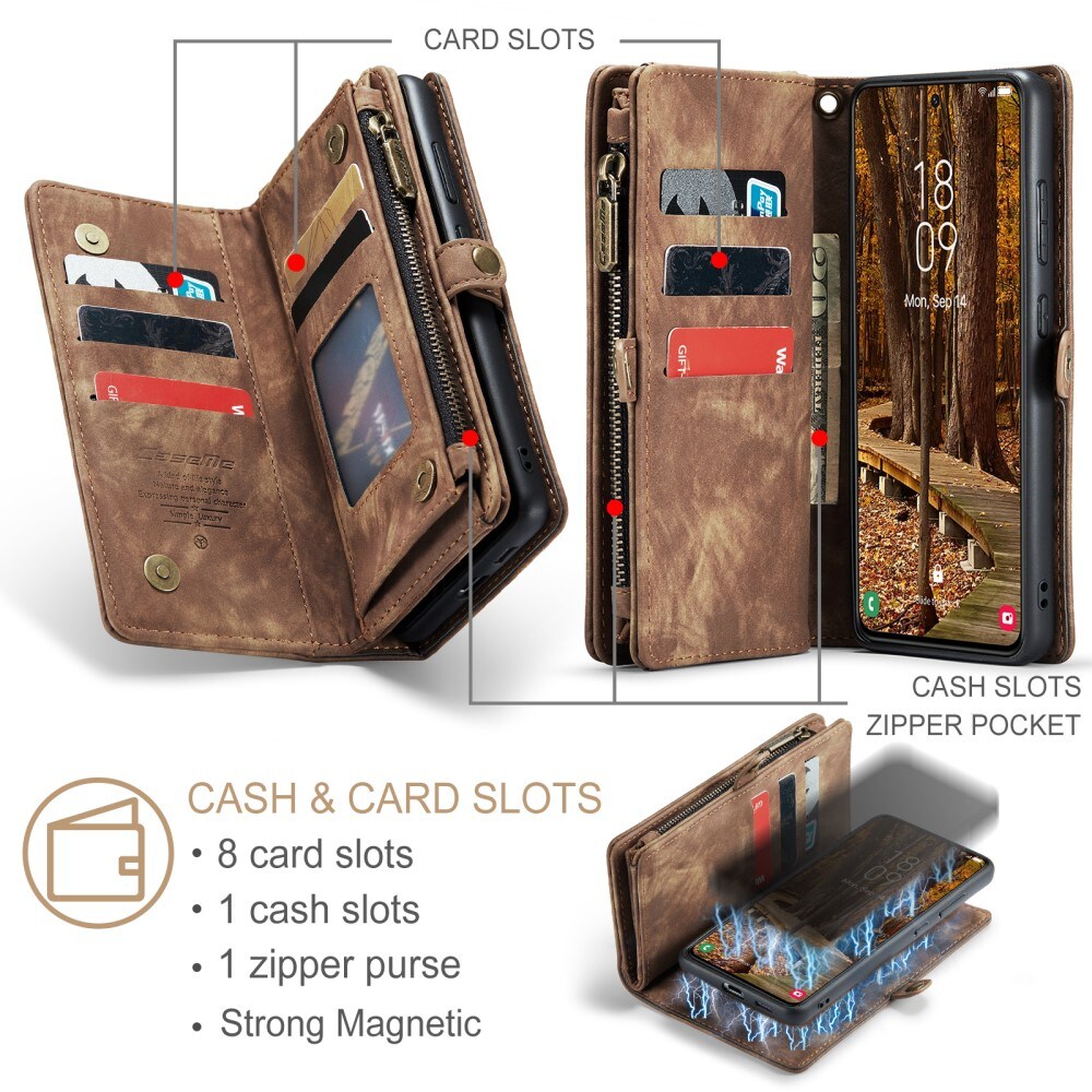 Samsung Galaxy S23 Rummeligt pungetui med mange kortholdere, Brun