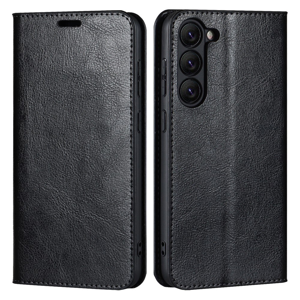Samsung Galaxy S23 Plus Smidigt mobiletui i ægte læder, Sort