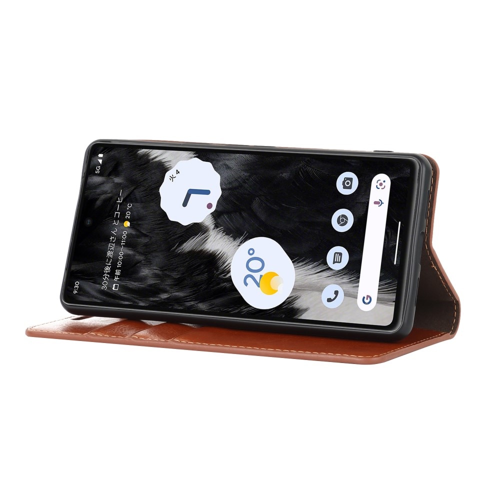 Google Pixel 7a Smidigt mobiletui i ægte læder, Brun