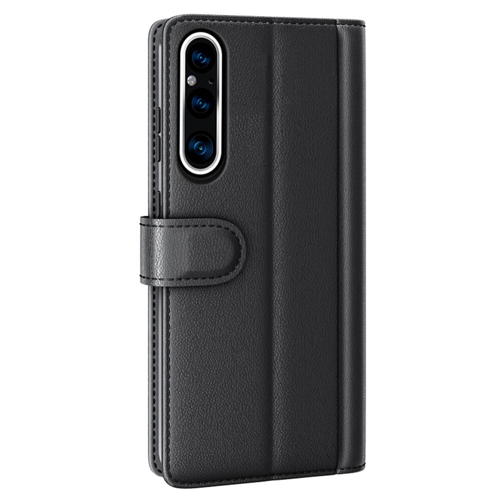 Sony Xperia 1 V Slankt mobiletui i ægte læder, Sort