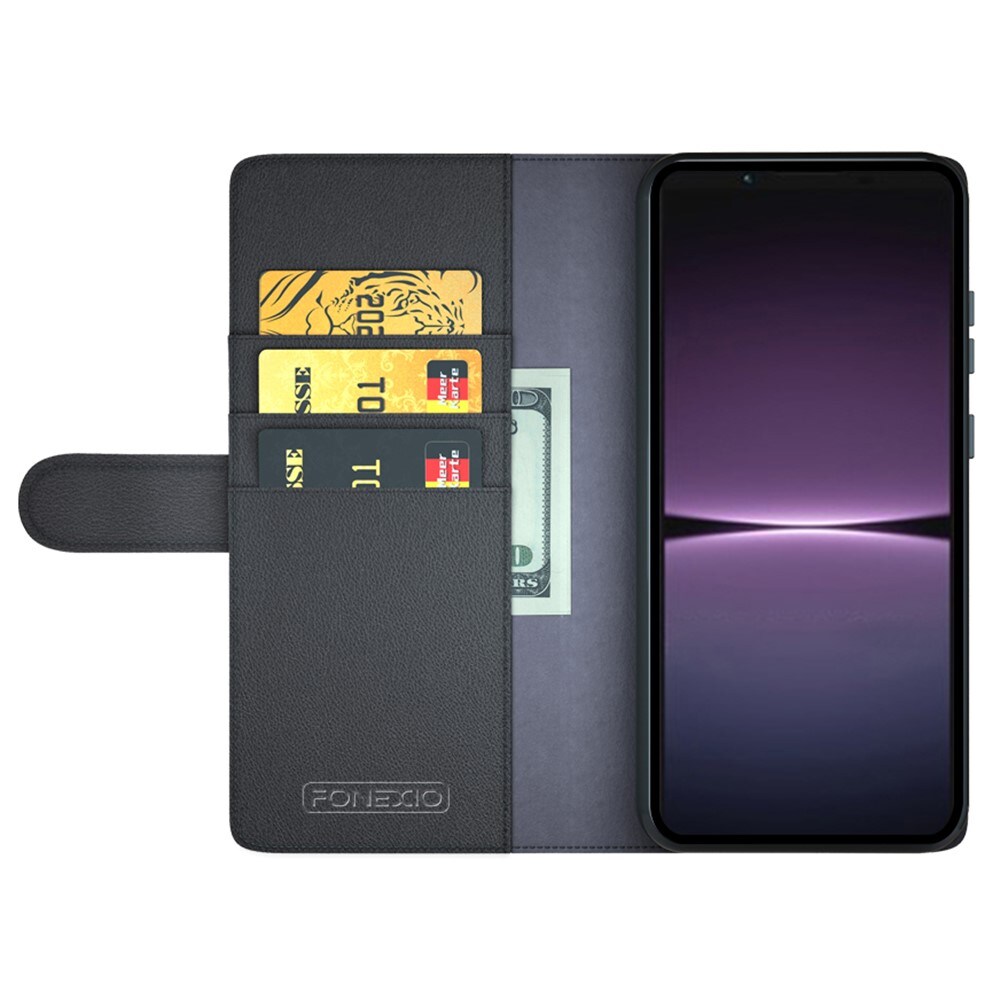 Sony Xperia 1 V Slankt mobiletui i ægte læder, Sort