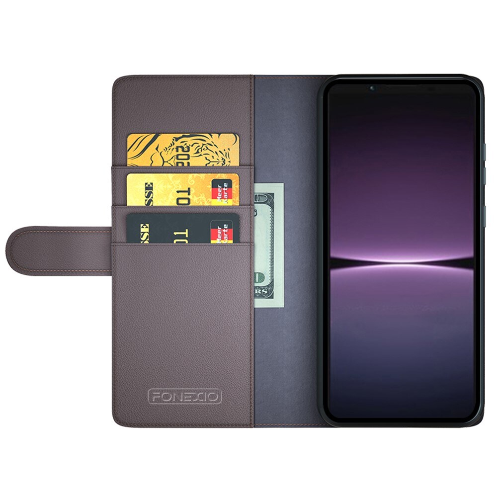 Sony Xperia 1 V Slankt mobiletui i ægte læder, Brun