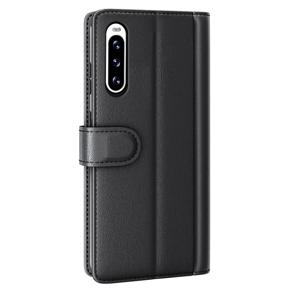 Sony Xperia 10 V Slankt mobiletui i ægte læder, Sort