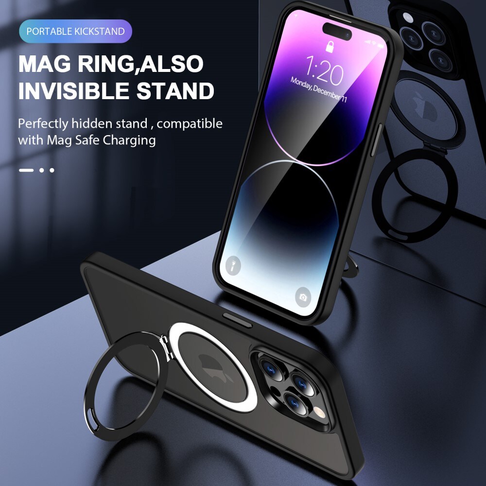 iPhone 15 Pro Max MagSafe hybridcover med stativfunktion, Sort