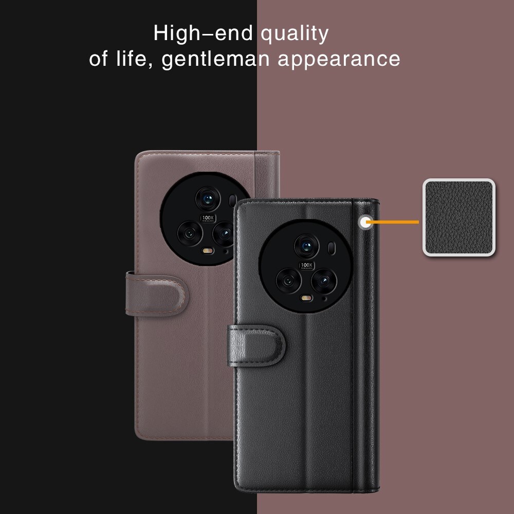 Honor Magic5 Pro Slankt mobiletui i ægte læder, Sort