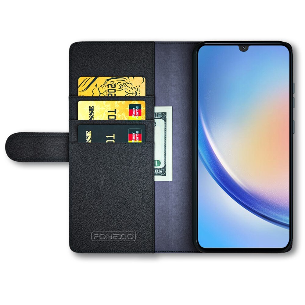 Samsung Galaxy A24 Slankt mobiletui i ægte læder, Sort