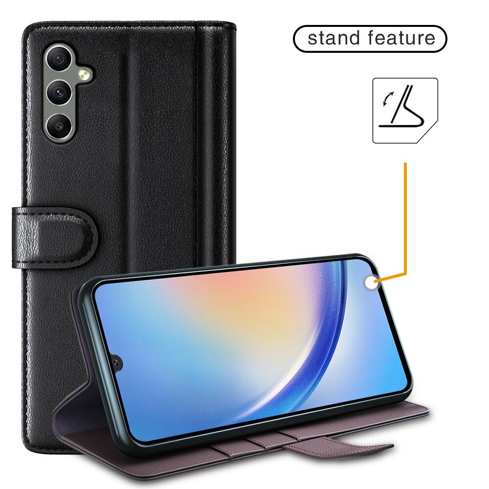 Samsung Galaxy A24 Slankt mobiletui i ægte læder, Sort
