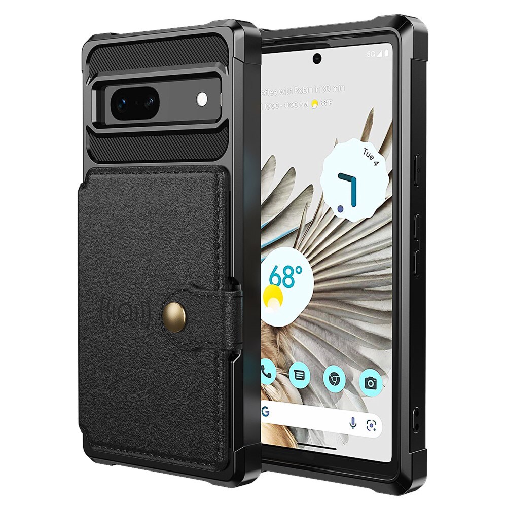 Google Pixel 7a Stødsikkert mobilcover med pung, Sort