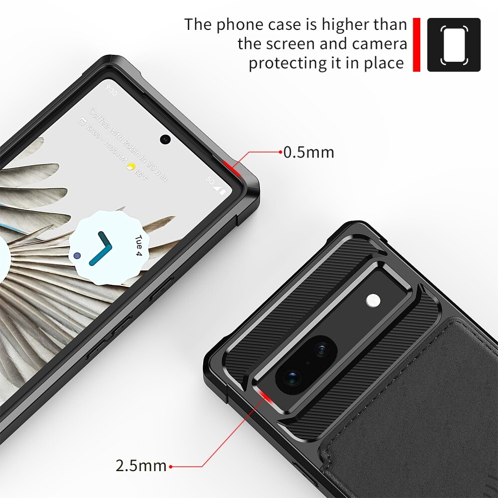 Google Pixel 7a Stødsikkert mobilcover med pung, Sort