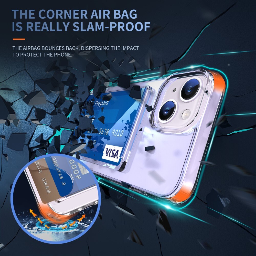 iPhone 13 Hybridcover med indbygget kortholder, Gennemsigtig
