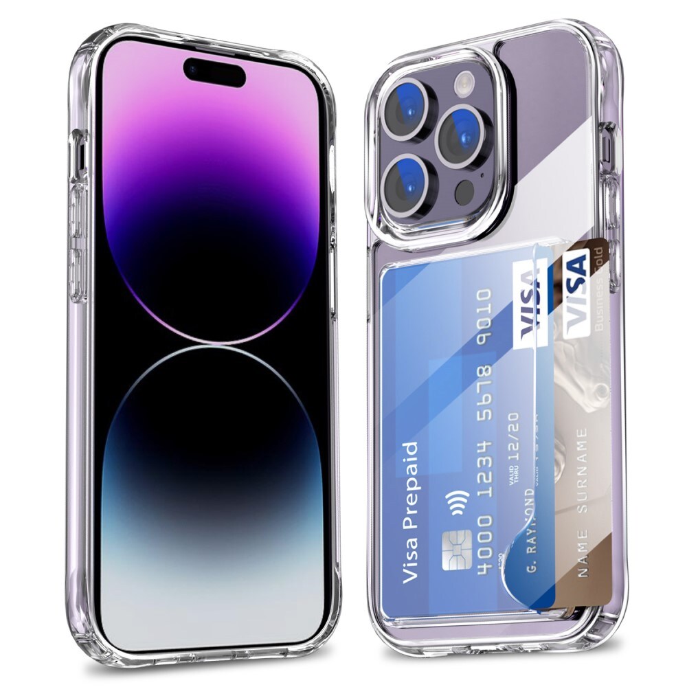 iPhone 14 Pro Hybridcover med indbygget kortholder, Gennemsigtig