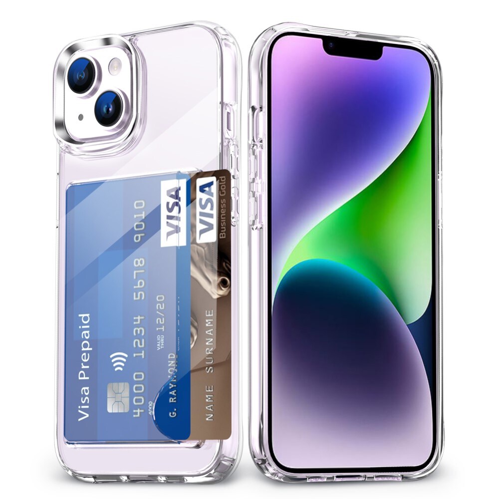 iPhone 14 Hybridcover med indbygget kortholder, Gennemsigtig