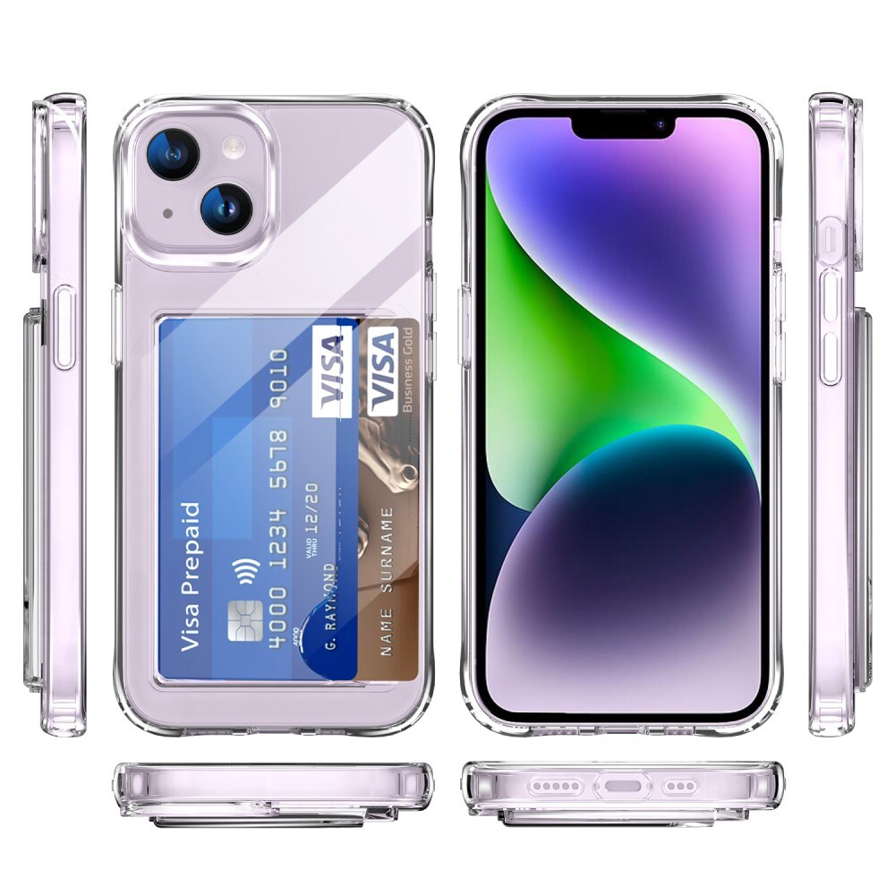 iPhone 14 Hybridcover med indbygget kortholder, Gennemsigtig