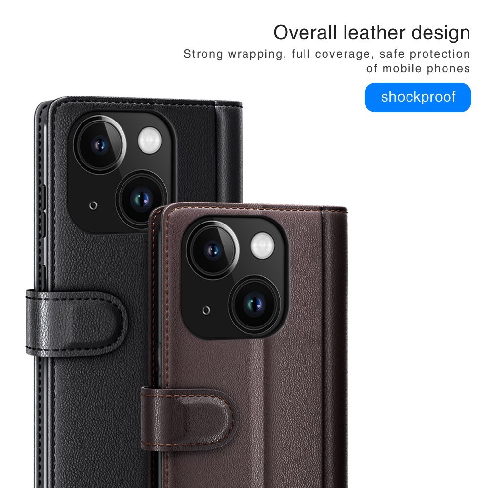 iPhone 15 Plus Slankt mobiletui i ægte læder, Sort
