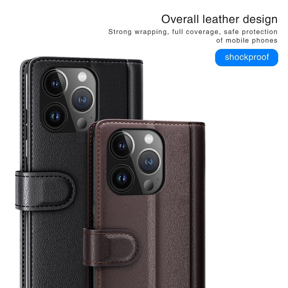 iPhone 15 Pro Slankt mobiletui i ægte læder, Brun