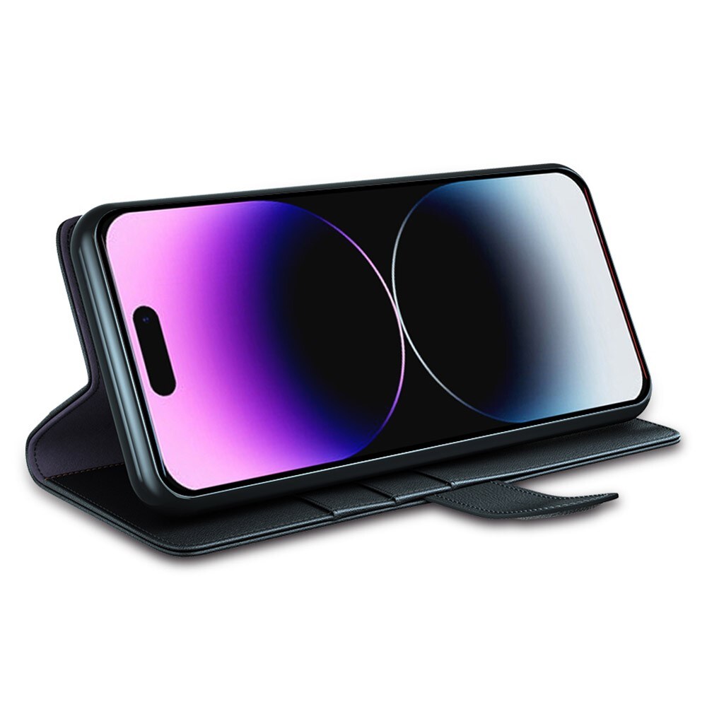 iPhone 15 Pro Slankt mobiletui i ægte læder, Sort
