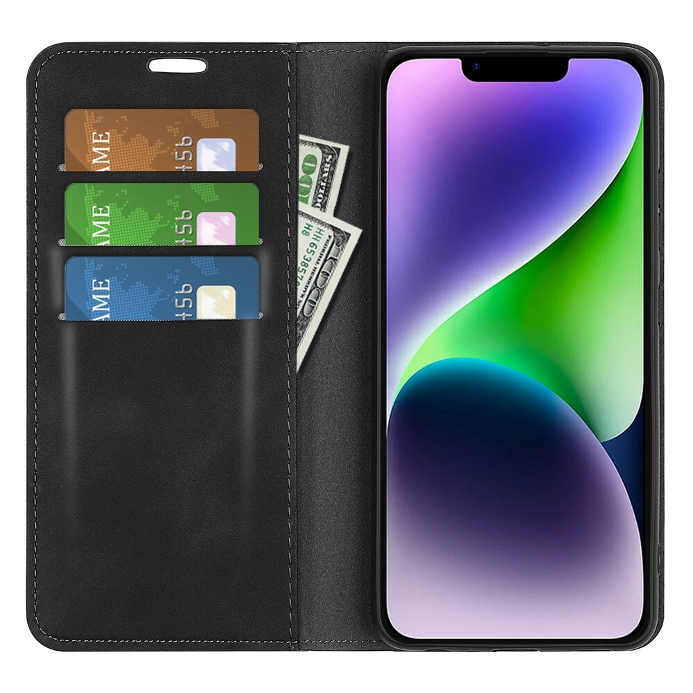 iPhone 15 Plus Slankt etui med kortholder, Sort