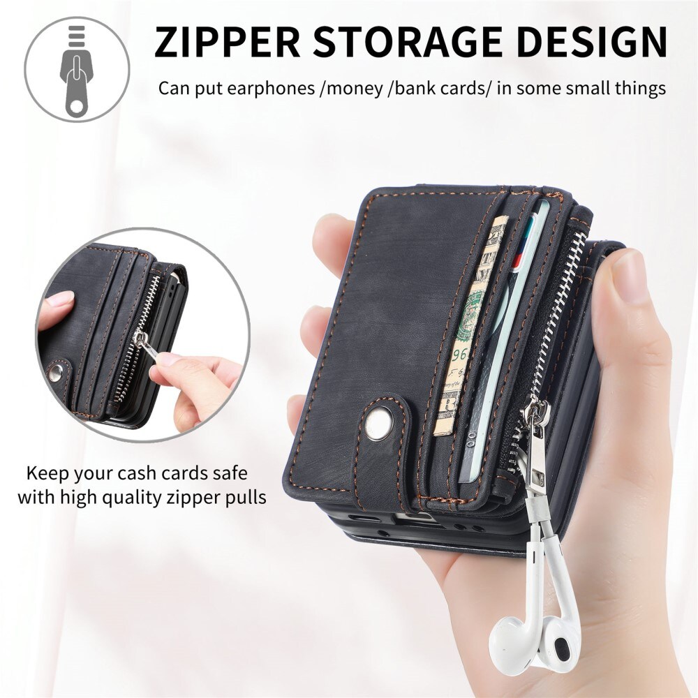 Samsung Galaxy Z Flip 5 Pung-etui med kortholdere og lynlås Sort