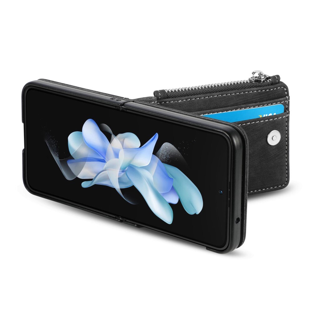 Samsung Galaxy Z Flip 5 Pung-etui med kortholdere og lynlås Sort
