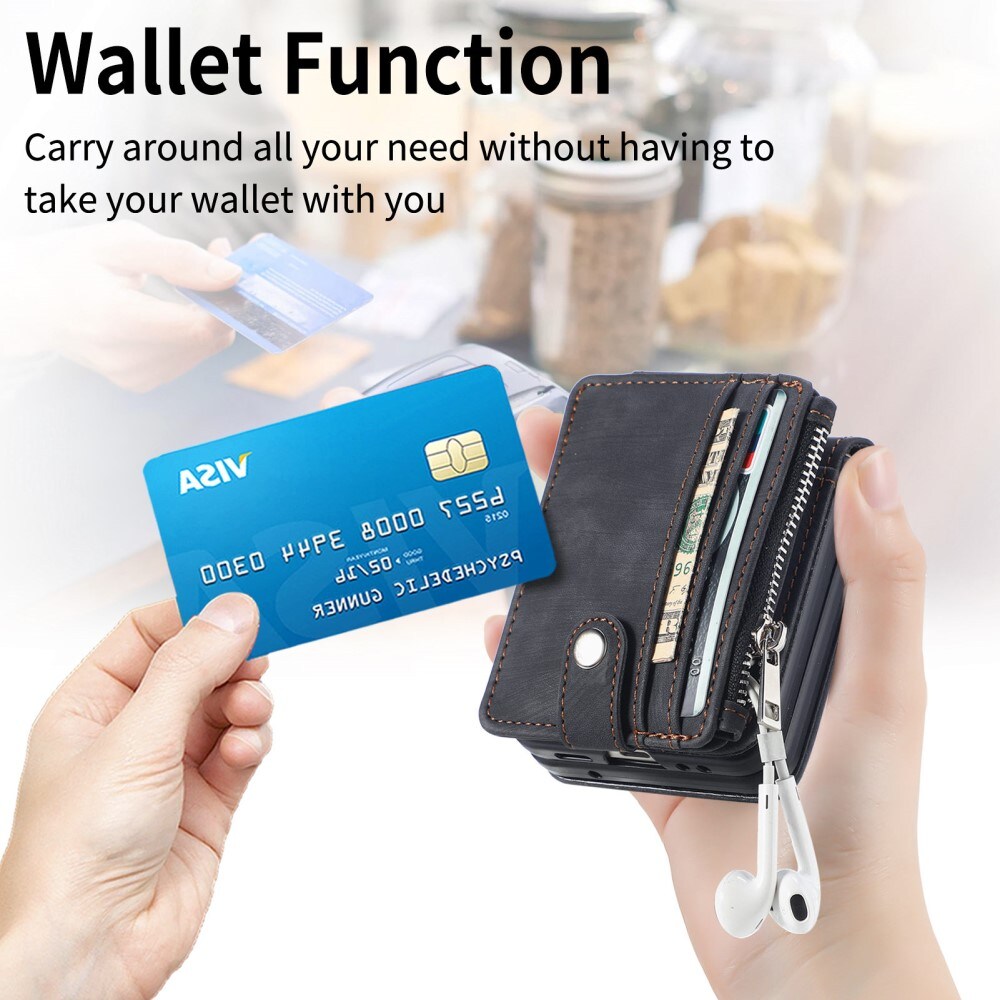 Samsung Galaxy Z Flip 5 Pung-etui med kortholdere og lynlås Sort