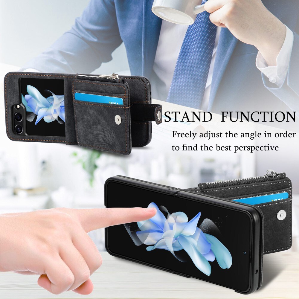 Samsung Galaxy Z Flip 5 Pung-etui med kortholdere og lynlås Sort