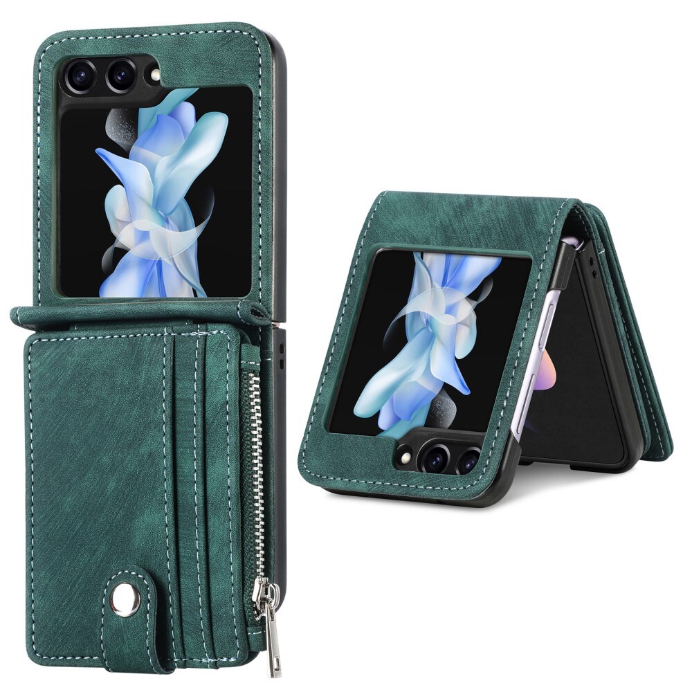 Samsung Galaxy Z Flip 6 Pung-etui med kortholdere og lynlås Grøn